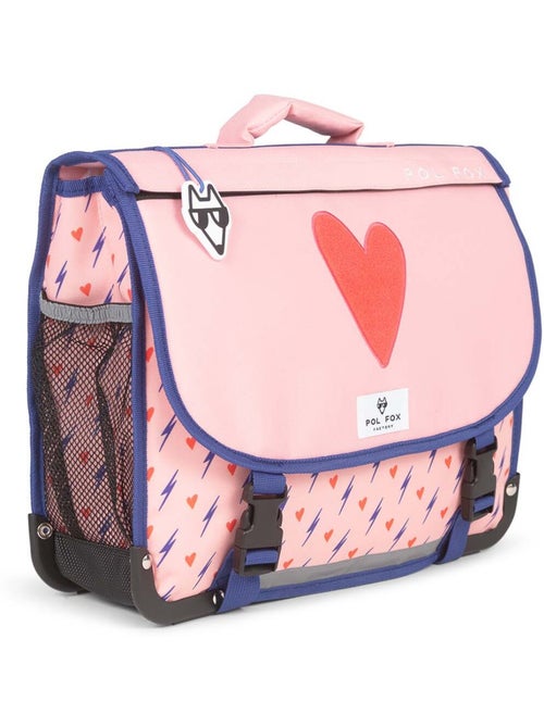 Cartable réversible 38 cm POL FOX HEART rose motif cœur et éclairs - Kiabi