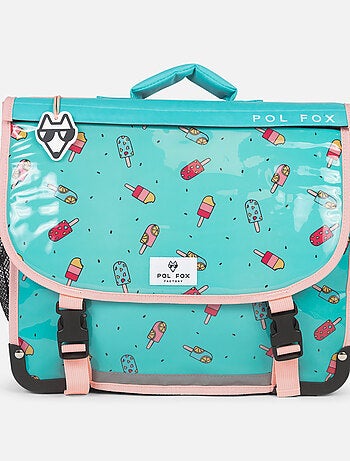 Cartable réversible 38 cm POL FOX ICE POP menthe et rose motif glaces