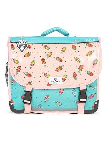 Cartable réversible 38 cm POL FOX ICE POP menthe et rose motif glaces
