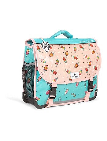 Cartable réversible 38 cm POL FOX ICE POP menthe et rose motif glaces