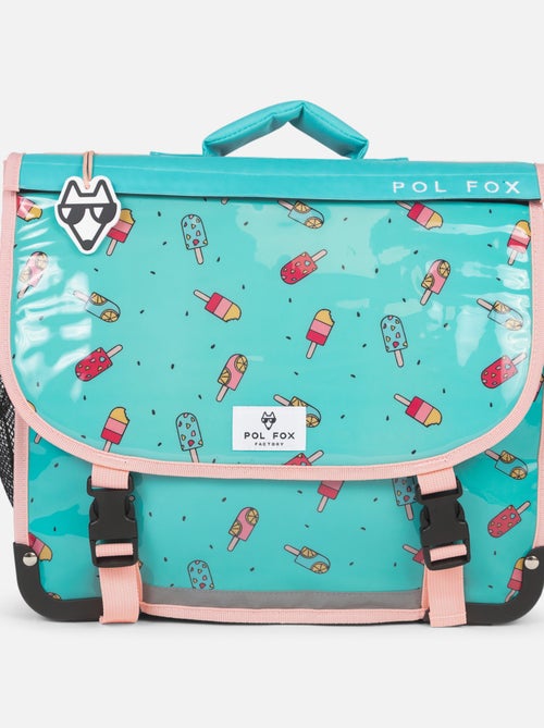 Cartable réversible 38 cm POL FOX ICE POP menthe et rose motif glaces - Kiabi