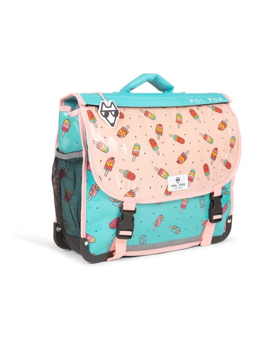 Cartable réversible 38 cm POL FOX ICE POP menthe et rose motif glaces - Kiabi