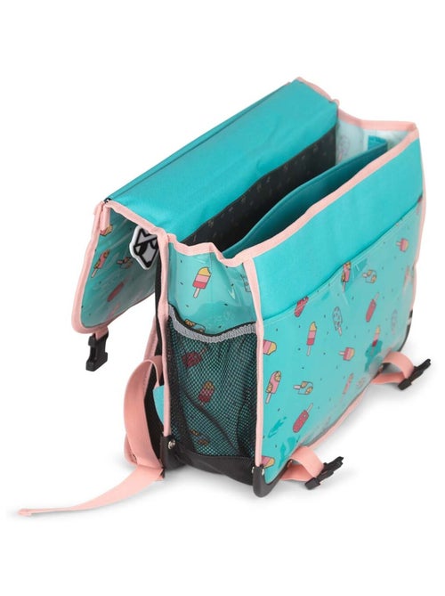 Cartable réversible 38 cm POL FOX ICE POP menthe et rose motif glaces - Kiabi