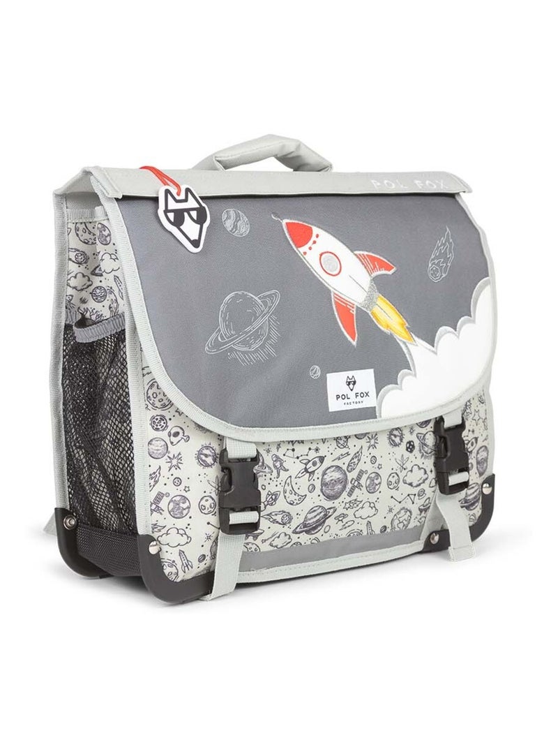 Cartable réversible garçon POL FOX Rocket 35 cm Gris clair - Kiabi