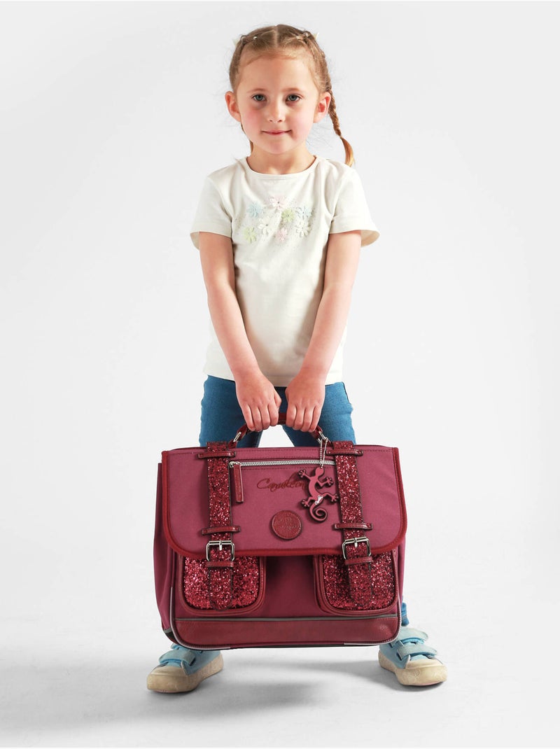 Cartable scolaire 35cm caméléon vintage fantasy avec 2 compartiments - cp Rouge cerise - Kiabi