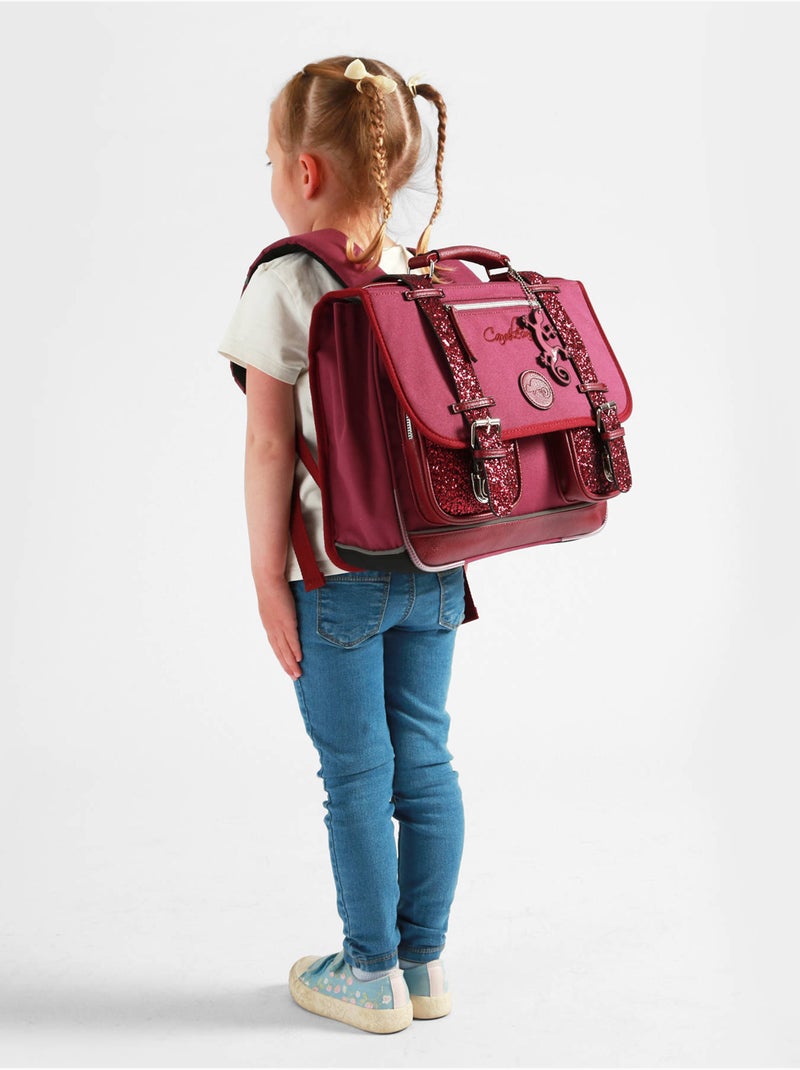 Cartable scolaire 35cm caméléon vintage fantasy avec 2 compartiments - cp Rouge cerise - Kiabi