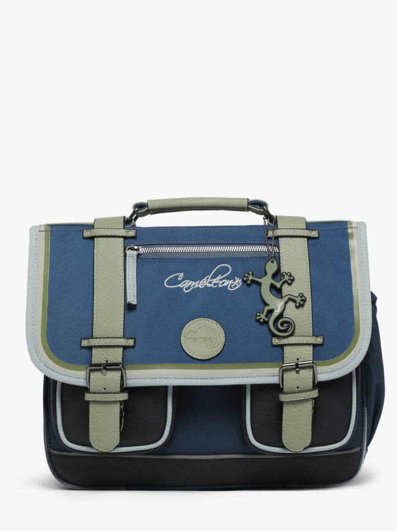 Cartable scolaire 35cm Caméléon Vintage Urban avec 2 compartiments - CP Bleu Vert Noir - Kiabi
