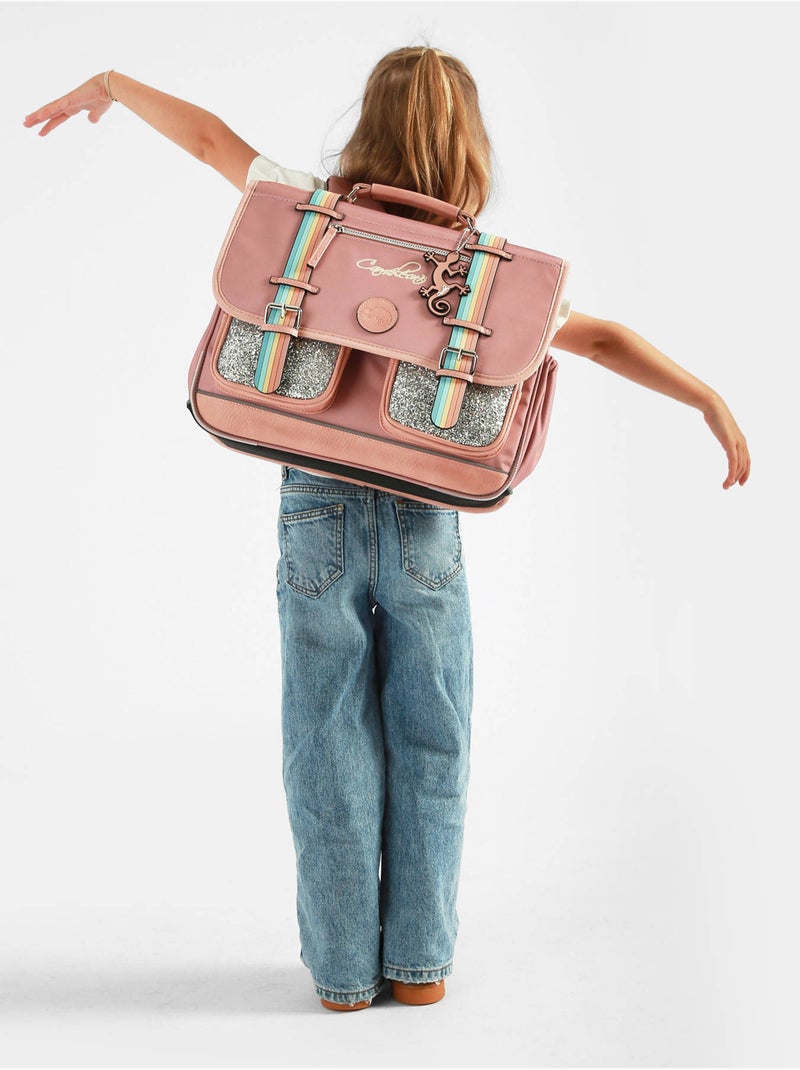 Cartable scolaire 38cm Caméléon Vintage Fantasy avec 2 compartiments - CP/CE1/CE2 Gris Rose - Kiabi