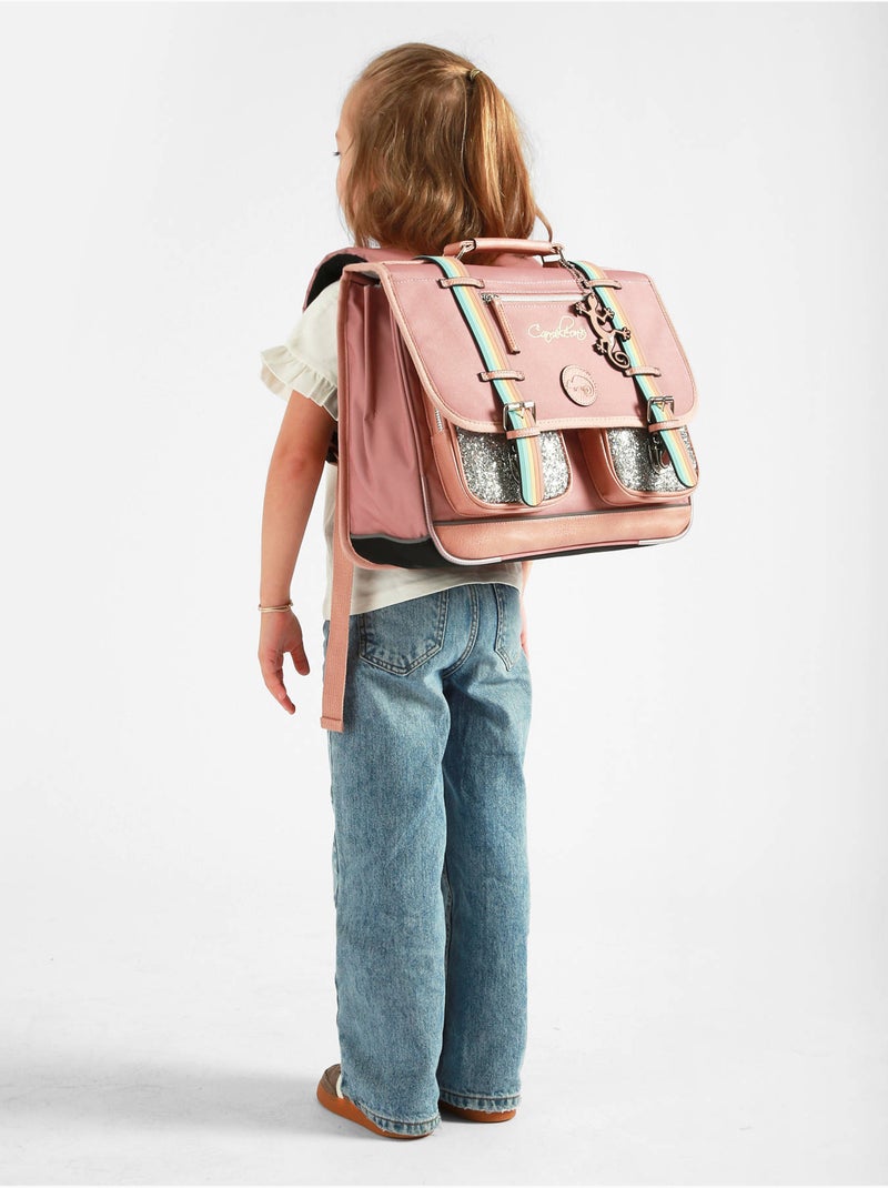 Cartable scolaire 38cm Caméléon Vintage Fantasy avec 2 compartiments - CP/CE1/CE2 Gris Rose - Kiabi