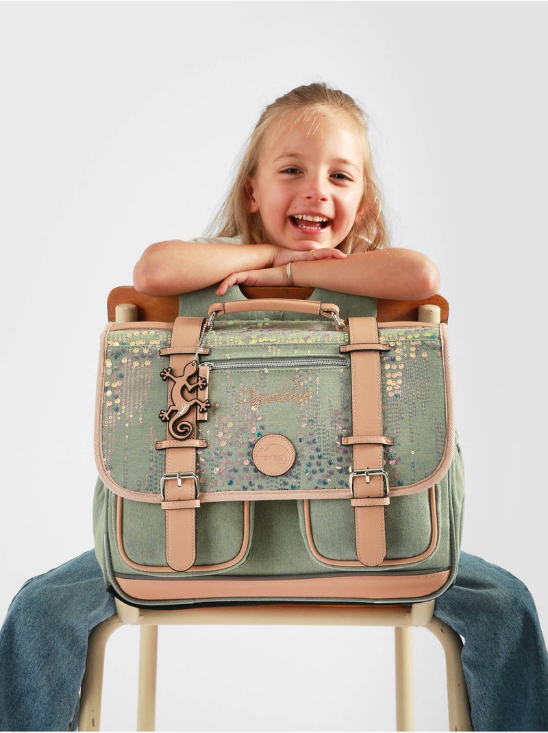 Cartable scolaire 38cm Caméléon Vintage Fantasy avec 2 compartiments - CP/CE1/CE2 Vert tilleul - Kiabi
