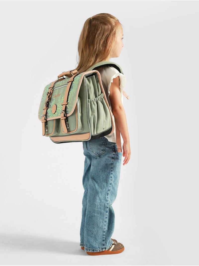 Cartable scolaire 38cm Caméléon Vintage Fantasy avec 2 compartiments - CP/CE1/CE2 Vert tilleul - Kiabi