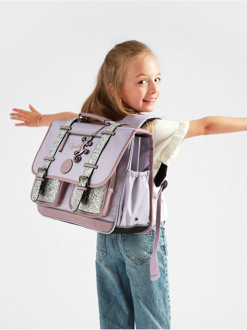 Cartable scolaire 38cm Caméléon Vintage Fantasy avec 2 compartiments - CP/CE1/CE2 Violet clair - Kiabi