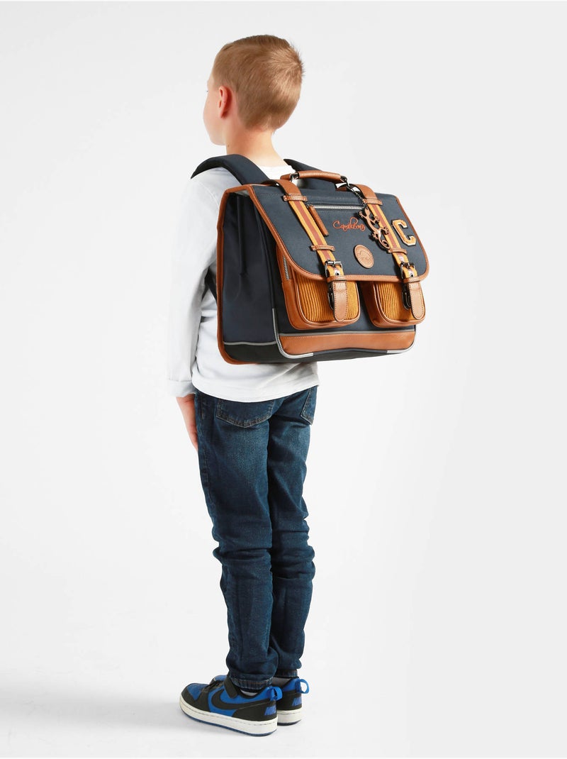 Cartable scolaire 38cm Caméléon Vintage Urban avec 2 compartiments - CP/CE1/CE2 Bleu Marron Bleu - Kiabi