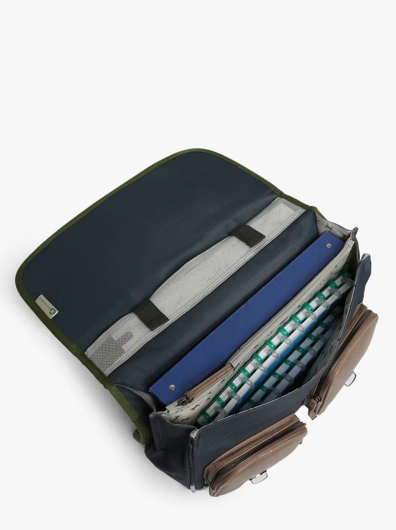 Cartable scolaire 38cm Caméléon Vintage Urban avec 2 compartiments - CP/CE1/CE2 Gris Kaki Bleu - Kiabi