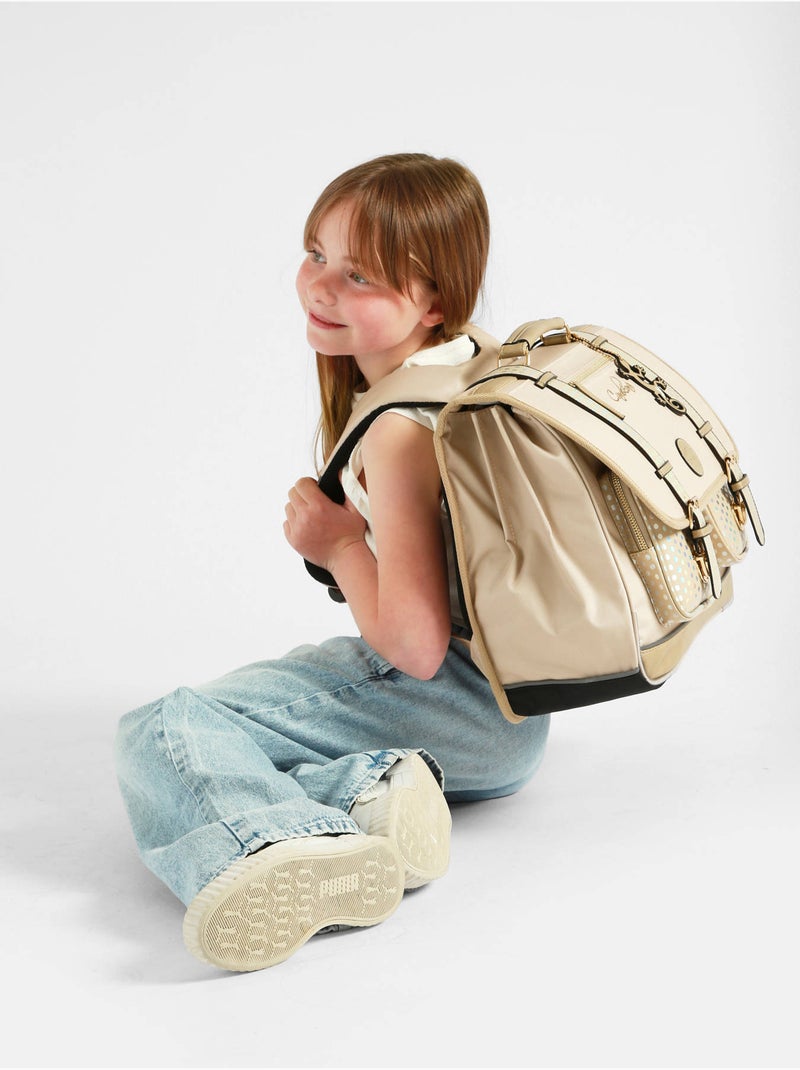 Cartable scolaire 41cm Caméléon Vintage Fantasy avec 3 compartiments - CM1/CM2 Beige argile - Kiabi