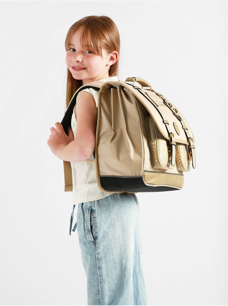 Cartable scolaire 41cm Caméléon Vintage Fantasy avec 3 compartiments - CM1/CM2 Beige argile - Kiabi