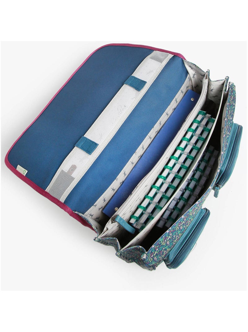 Cartable scolaire 41cm Caméléon Vintage Fantasy avec 3 compartiments - CM1/CM2 Bleu Jaune - Kiabi