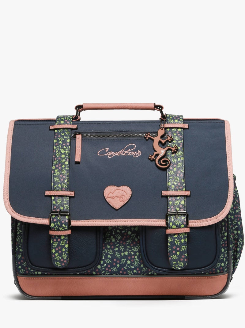 Cartable scolaire 41cm Caméléon Vintage Fantasy avec 3 compartiments - CM1/CM2 Bleu Rose foncé - Kiabi