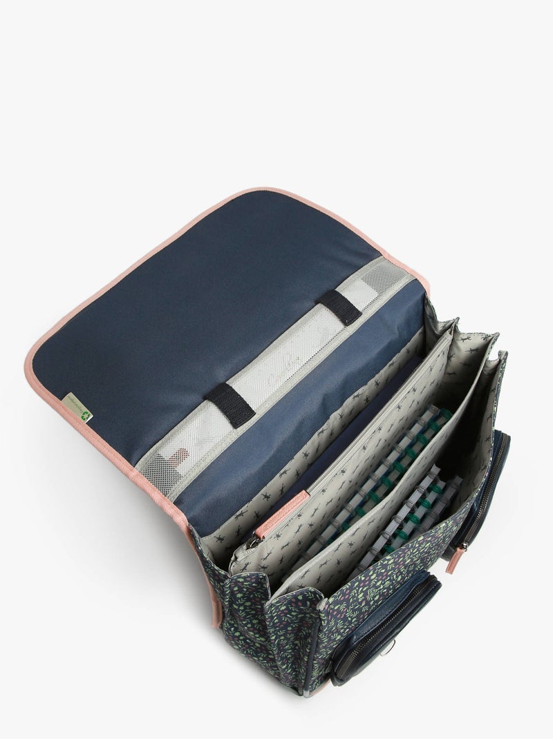 Cartable scolaire 41cm Caméléon Vintage Fantasy avec 3 compartiments - CM1/CM2 Bleu Rose foncé - Kiabi