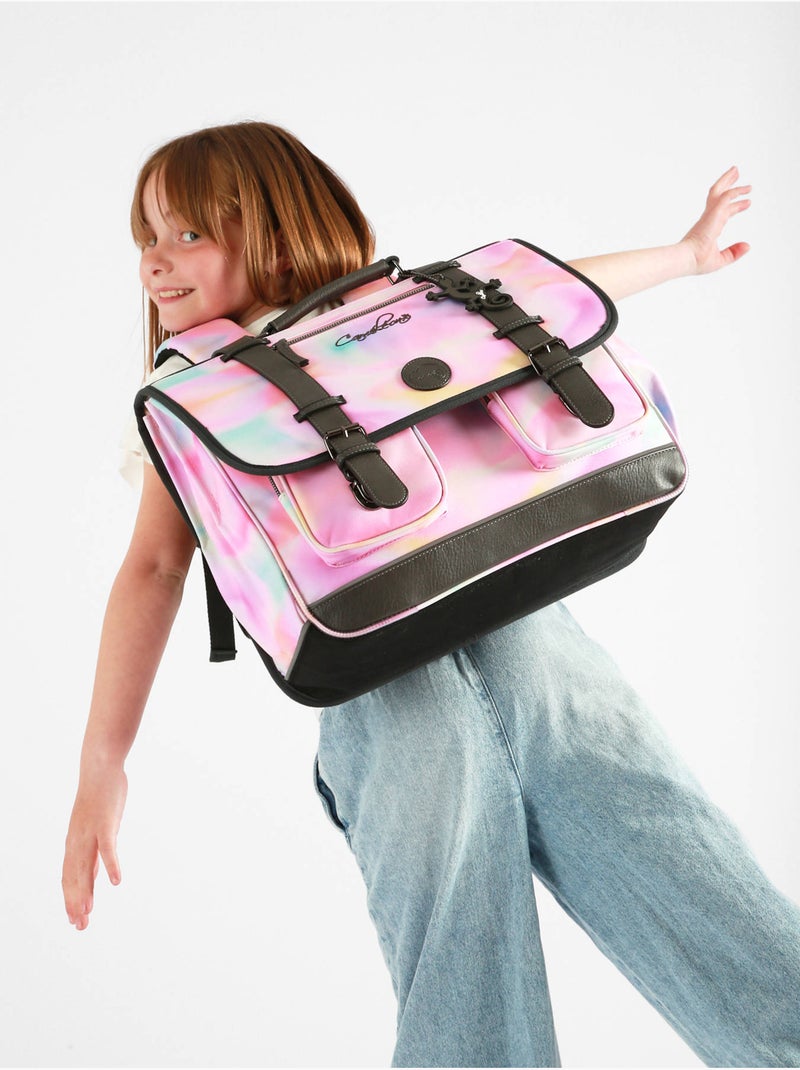Cartable scolaire 41cm Caméléon Vintage Fantasy avec 3 compartiments - CM1/CM2 Rose pâle - Kiabi