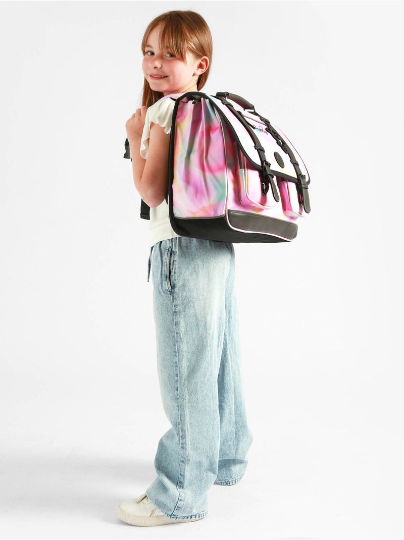 Cartable scolaire 41cm Caméléon Vintage Fantasy avec 3 compartiments - CM1/CM2 Rose pâle - Kiabi