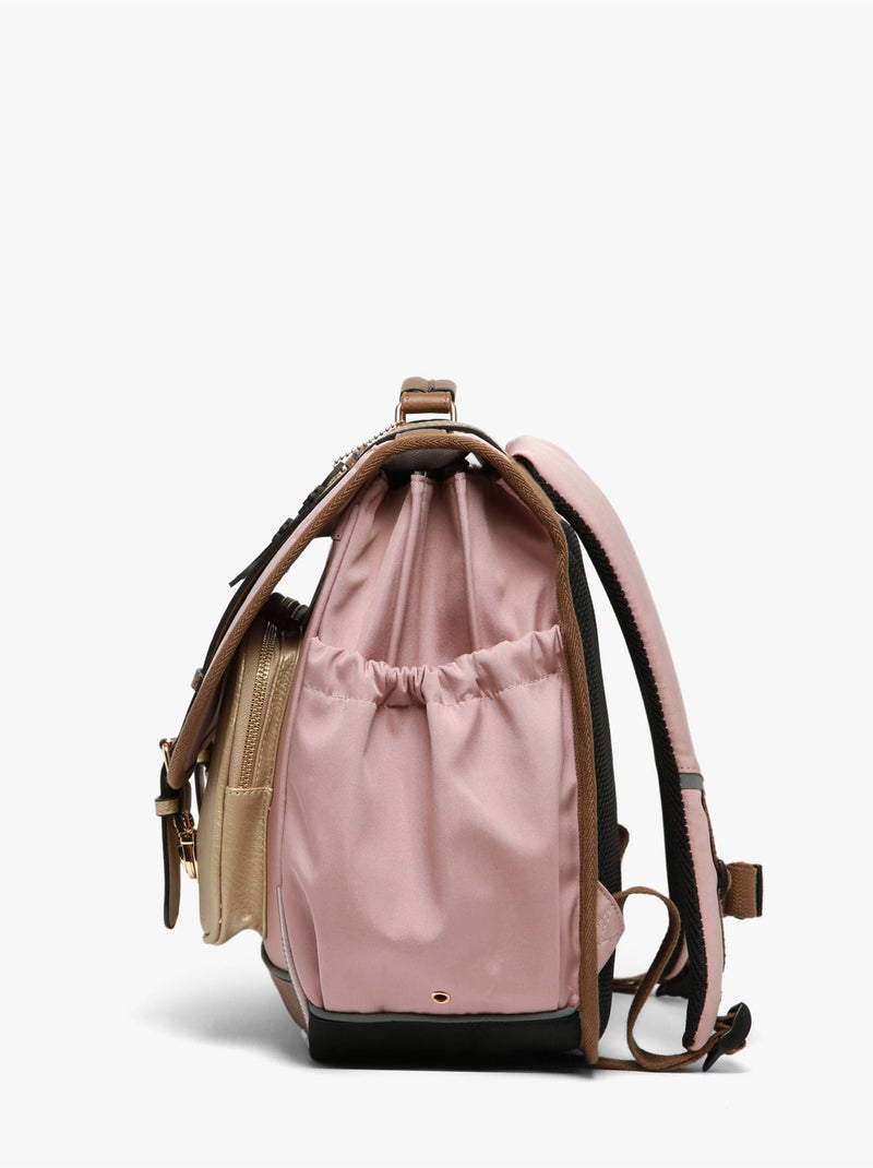 Cartable scolaire 41cm Caméléon Vintage Fantasy avec 3 compartiments - CM1/CM2 Rose/Jaune - Kiabi