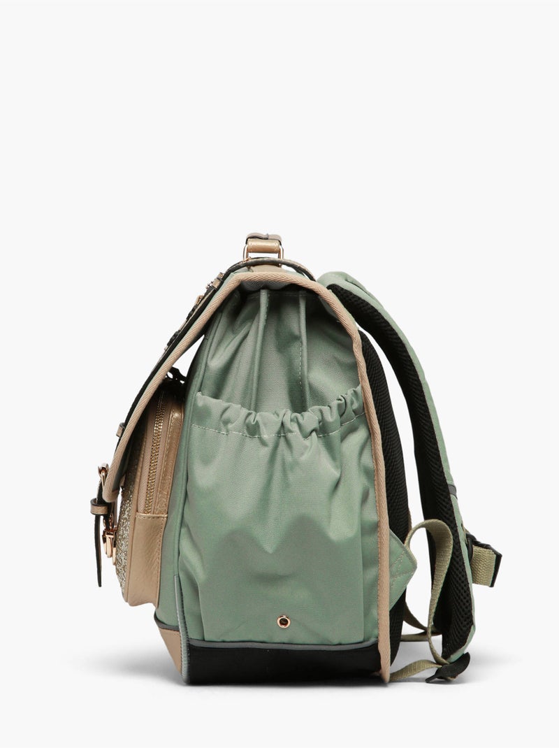 Cartable scolaire 41cm Caméléon Vintage Fantasy avec 3 compartiments - CM1/CM2 Vert pistache - Kiabi