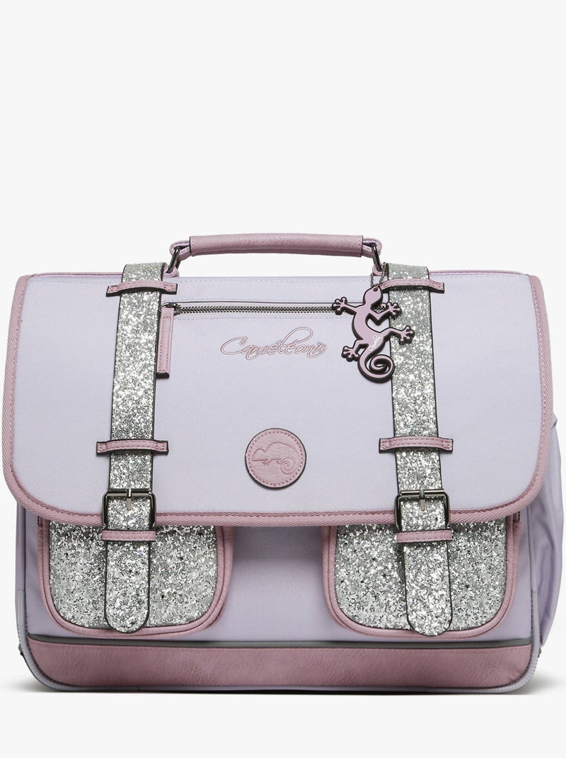 Cartable scolaire 41cm Caméléon Vintage Fantasy avec 3 compartiments - CM1/CM2 Violet clair - Kiabi