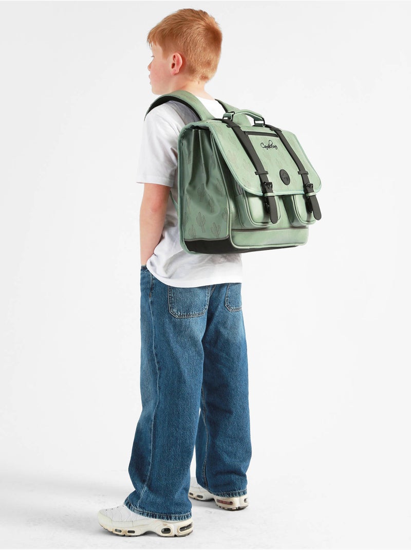 Cartable scolaire 41cm Caméléon Vintage North avec 3 compartiments - CM1/CM2 Vert kaki clair - Kiabi