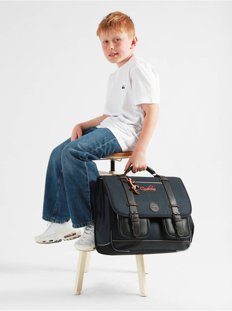Cartable scolaire 41cm Caméléon Vintage Urban avec 3 compartiments - CM1/CM2 Blanc Orange clair - Kiabi