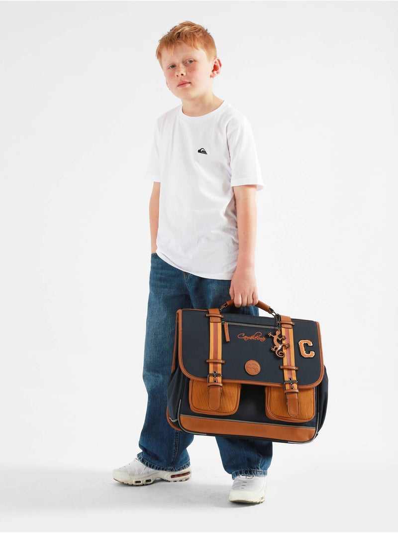 Cartable scolaire 41cm Caméléon Vintage Urban avec 3 compartiments - CM1/CM2 Bleu Marron Bleu - Kiabi
