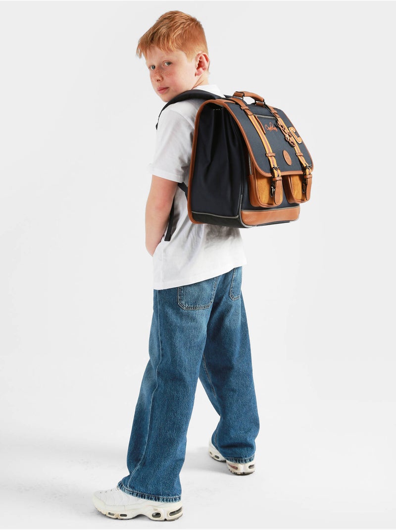 Cartable scolaire 41cm Caméléon Vintage Urban avec 3 compartiments - CM1/CM2 Bleu Marron Bleu - Kiabi