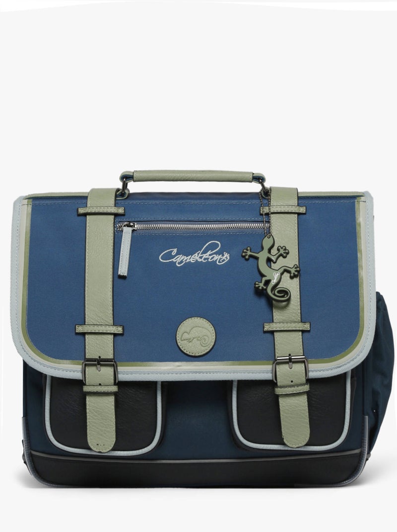 Cartable scolaire 41cm Caméléon Vintage Urban avec 3 compartiments - CM1/CM2 Bleu Vert Noir - Kiabi