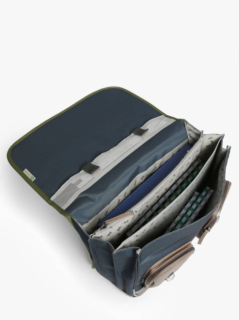 Cartable scolaire 41cm Caméléon Vintage Urban avec 3 compartiments - CM1/CM2 Gris Kaki Bleu - Kiabi