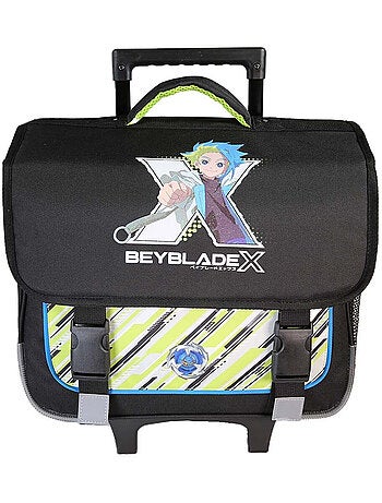 Cartable scolaire à roulettes garçon 38 cm 2 compartiments BEYBLADE X noir vert