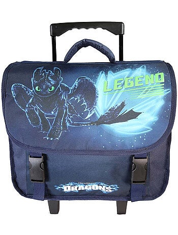 Cartable scolaire à roulettes garçon Dragons 38 cm bleu 2 compartiments