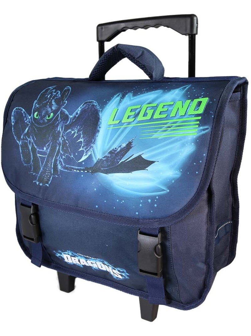Cartable scolaire à roulettes garçon Dragons 38 cm bleu 2 compartiments Bleu marine - Kiabi