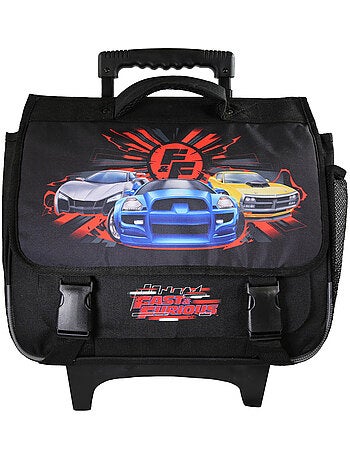 Cartable scolaire à roulettes garçon Fast & Furious 38 cm noir 2 compartiments