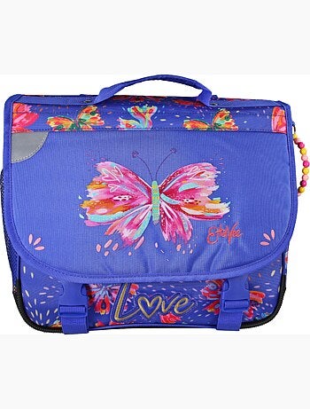 Cartable scolaire fille 38 cm 2 compartiments ETTAVEE Fly With Me bleu violet papillon