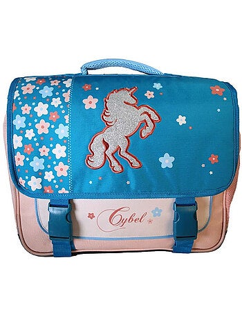 Cartable scolaire fille Cybel Licorne 38 cm bleu et rose 2 compartiments