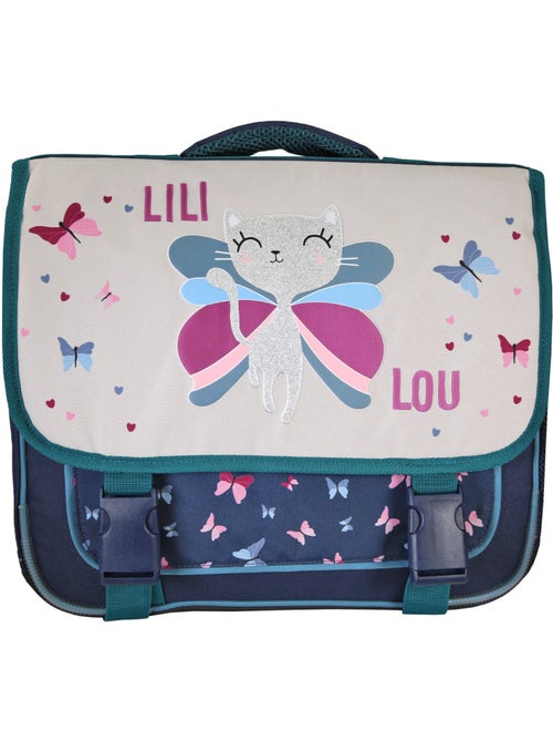 Cartable scolaire fille Lili Lou 38 cm beige et bleu 2 compartiments - Kiabi Cartable scolaire fille Lili Lou 38 cm beige et bleu 2 compartiments - Kiabi