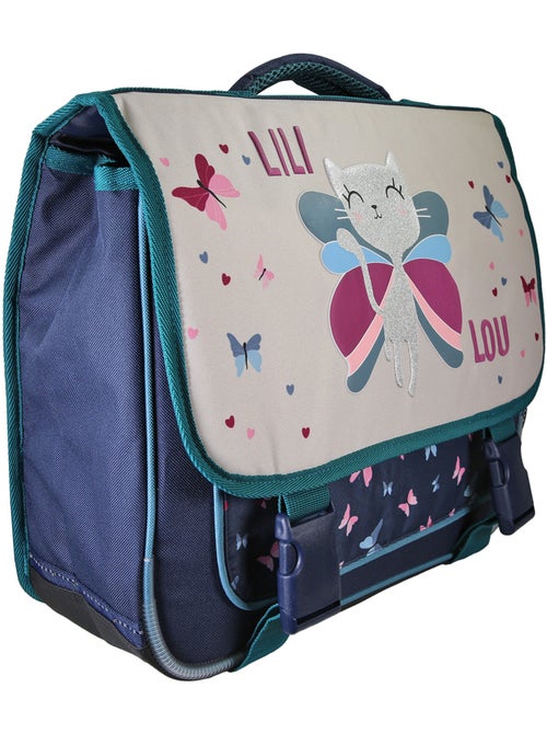 Cartable scolaire fille Lili Lou 38 cm beige et bleu 2 compartiments - Kiabi Cartable scolaire fille Lili Lou 38 cm beige et bleu 2 compartiments - Kiabi