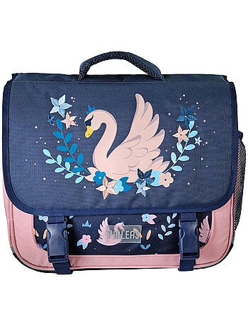 Cartable scolaire fille Phileas Cygne 38 cm – 2 compartiments – Bleu et rose