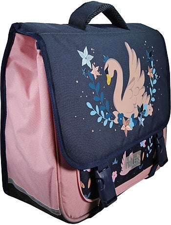 Cartable scolaire fille Phileas Cygne 38 cm – 2 compartiments – Bleu et rose