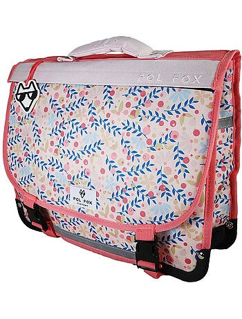 Cartable scolaire fille POL FOX HAPPY BLUSH 38 cm réversible 2 compartiments rose motif fleur