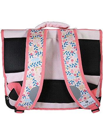 Cartable scolaire fille POL FOX HAPPY BLUSH 38 cm réversible 2 compartiments rose motif fleur
