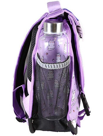 Cartable scolaire fille POL FOX HELLO 38 cm réversible 2 compartiments violet motif chat