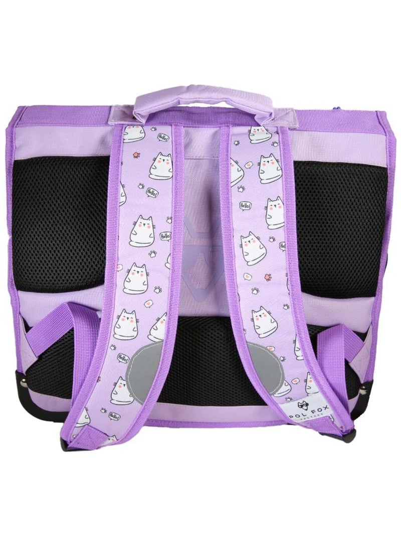 Cartable scolaire fille POL FOX HELLO 38 cm réversible 2 compartiments violet motif chat Multicolore - Kiabi