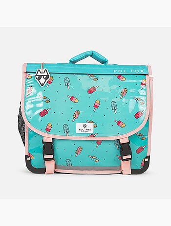 Cartable scolaire fille POL FOX ICE POP 38 cm réversible 2 compartiments rose et bleu motif glace