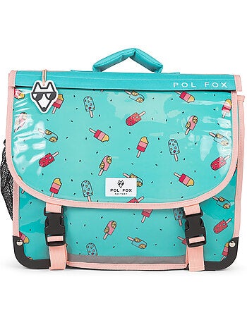 Cartable scolaire fille POL FOX ICE POP 38 cm réversible 2 compartiments rose et bleu motif glace